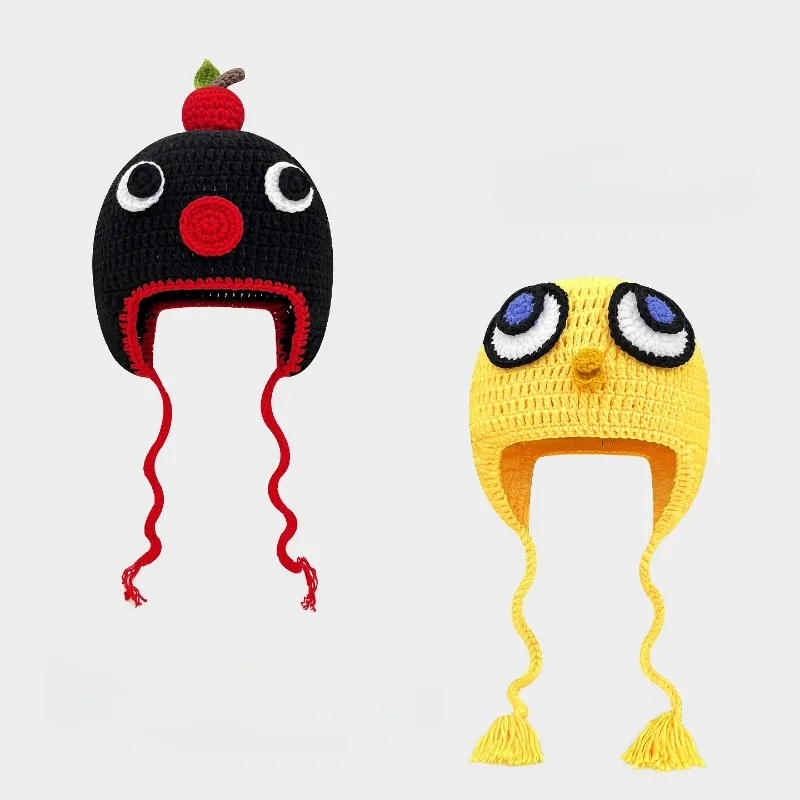 

Niche Funny Cartoon Penguin Handwoven Pullover Beanie Cap for Women's Autumn and Winter Cute Knitted Ear Protector Bomber Hats