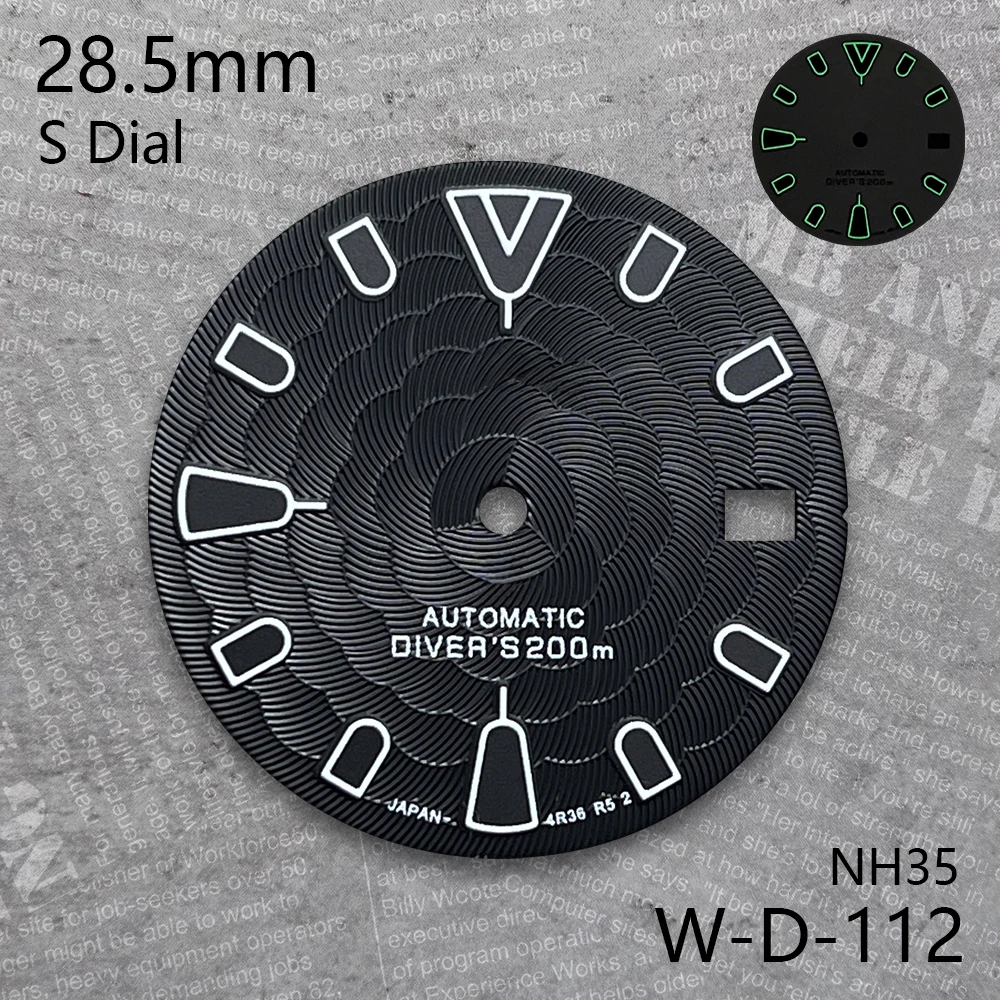 28.5mm S Logo Dial Suitable For NH35/NH36/4R/7S Movement Green Luminous Lotus Flower High Quality Watch Modification Accessories