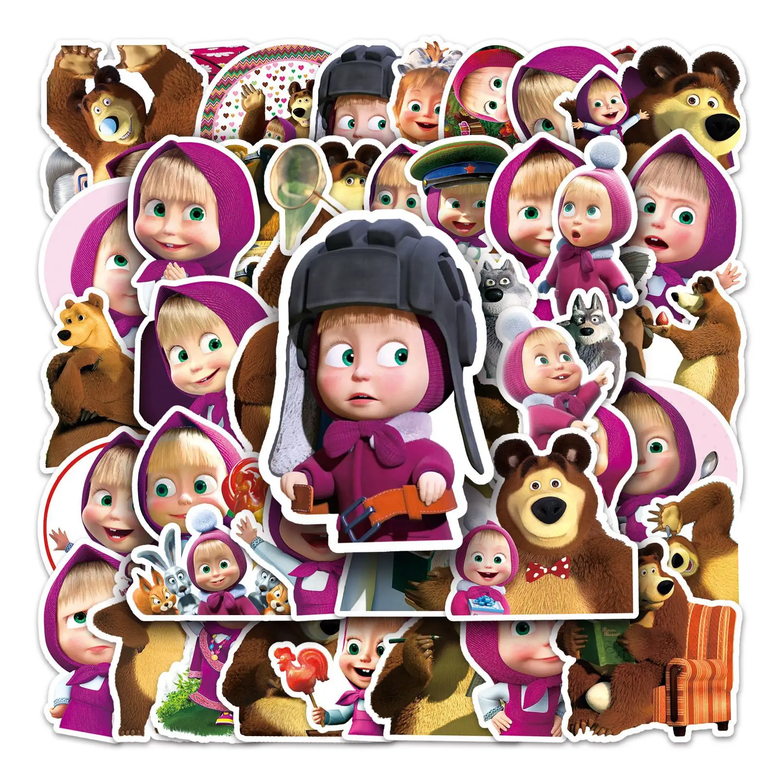 10/50PCS Cartoon Masha e l'orso Graffiti adesivi decalcomanie valigia computer portatile decorazione chitarra fai da te bambini classici giocattolo