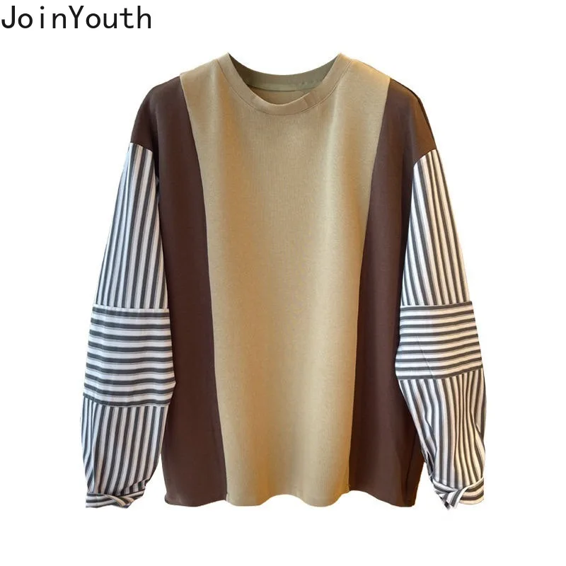 Patchwork Striped Hoodies Women\'s Clothing Fashion Casual Oversized Tops 2023 Ropa Mujer Contrast Color Y2k Sweatshirts Tops