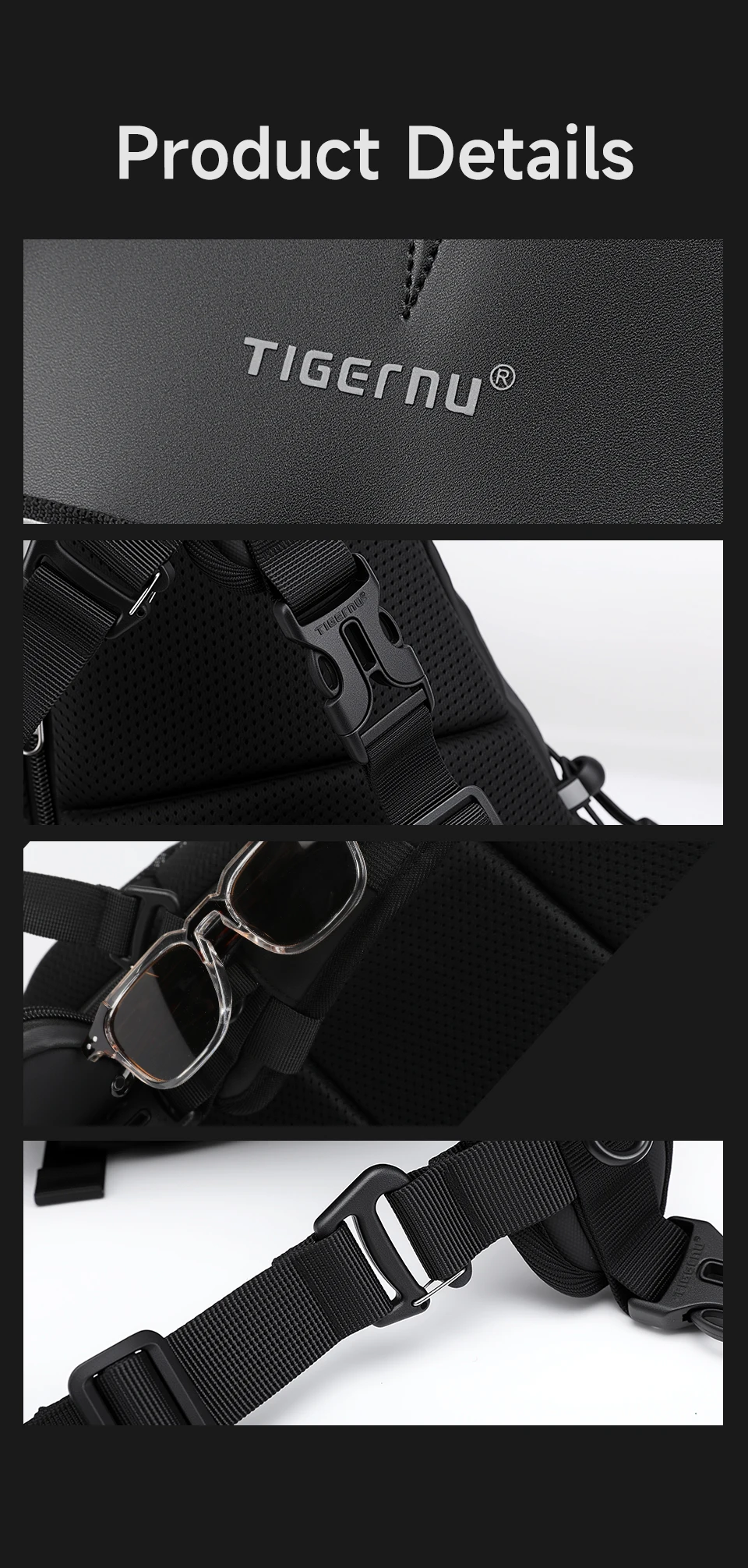 Tigernu Herren-Umhängetasche in Übergröße mit USB-Anschluss für 11-Zoll-Brusttasche mit abnehmbarem 3-Punkt-Tragegurt, Fahrrad- und Sporttasche – Detail 14