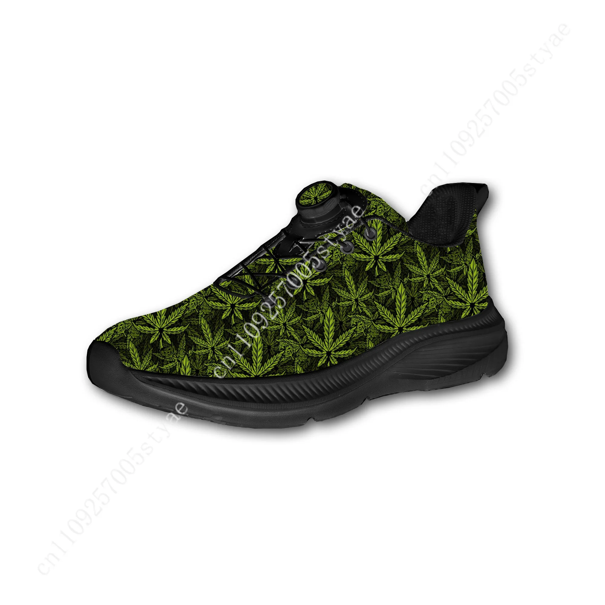Leaf Weed Rasta MarijuanaYellow Green Mens Womens Running Off-road Shoes Laceless Rotating Hiking shoes view 3