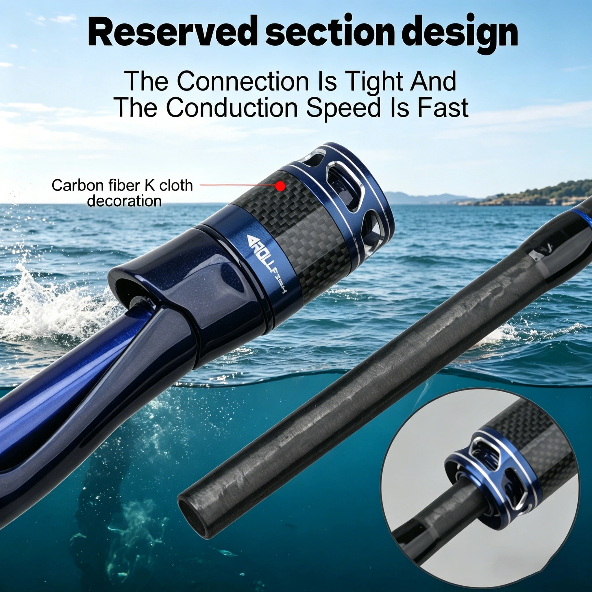 ROLLFISH 1,6m Tintenfisch-Jiggingrute, Ultraleichte 80g Titan-Spitze 46T Kohlefaser Spinnrute für Bootsangeln – Detail 6