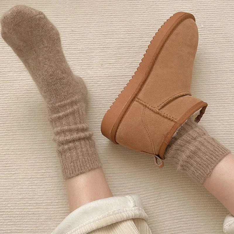 1/3/6 쌍 여성용 겨울 단색 중간 길이 양말 여성용 두꺼운 부드러운 플러시 따뜻하고 편안한 단색 홈 양말