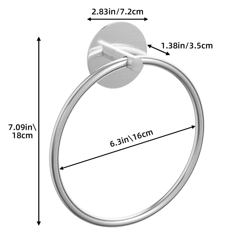 Bathroom Towel Ring Stainless Steel Bathroom Towel Rack, Adhesive Wall Mounted Hand Towels Holder Easy Install Easy To Use