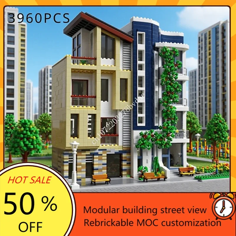 

3960PCS Modern District Towm Hot City Selling MOC Creative StreetView Puzzle Architecture Assembly Model Toy Christmas Gift