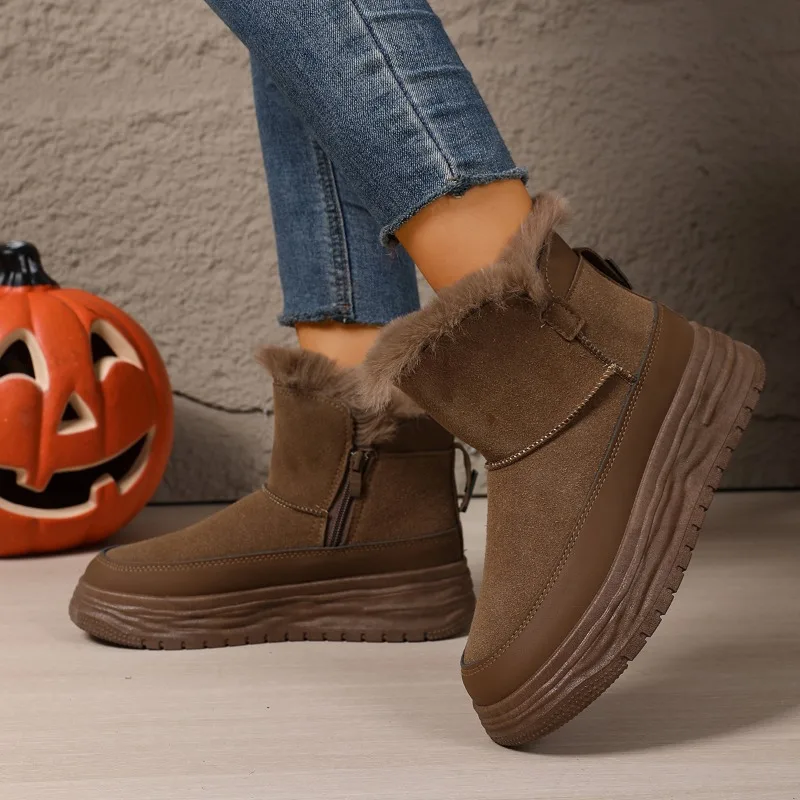 Snow Boots Winter 2025 New Platform Versatile Booties Fleece Thickened Cotton Shoes