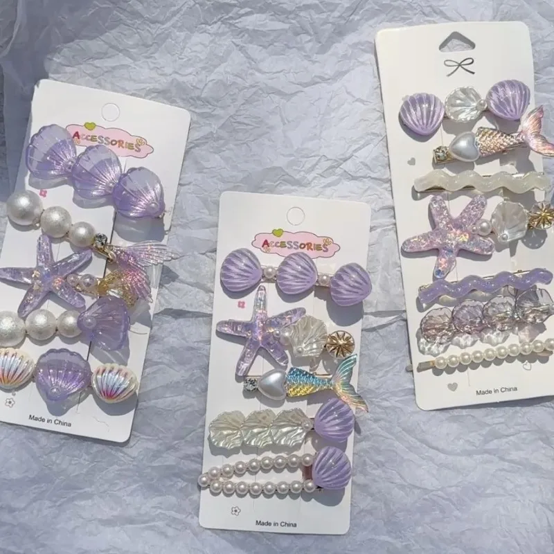 

Набор заколок для волос «Морские звезды и ракушки» — очаровательные детские заколки-«уточки» с жемчугом, милые украшения для волос и симпатичные аксессуары