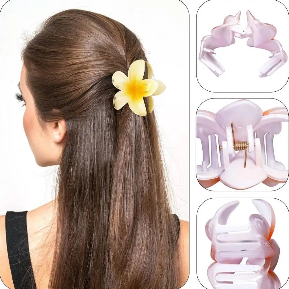 6 قطع من مخالب بلوميريا الأنيقة من الأكريليك، مشابك شعر هاواي كبيرة ملونة للنساء، قبضة قوية لحفلات الزفاف والحفلات والشاطئ،