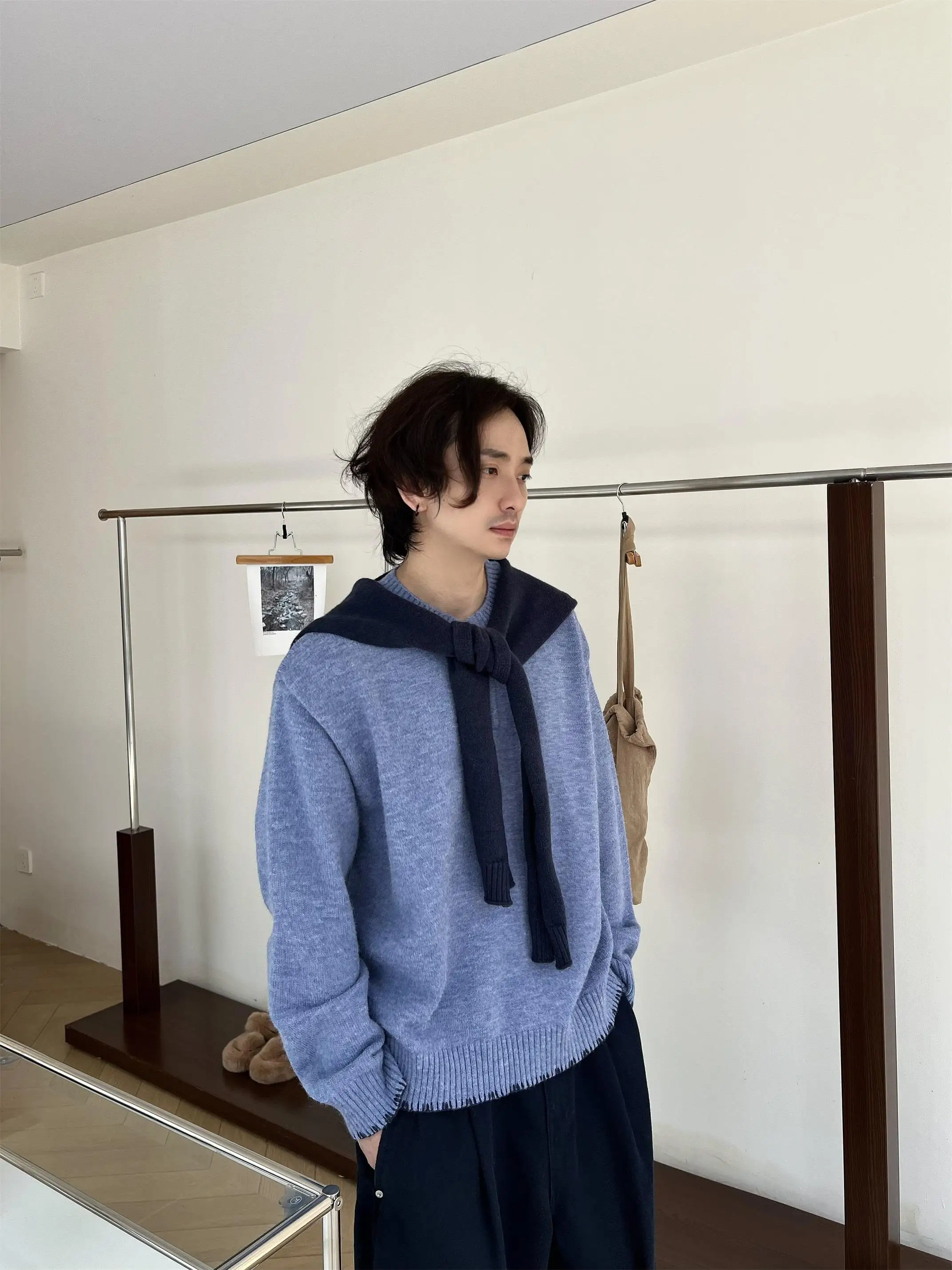 

Корейский Sle Lazy Faion oulder, искусственный двухсекционный вязаный свитер, свободный мужской осенне-зимний повседневный высококачественный свитер