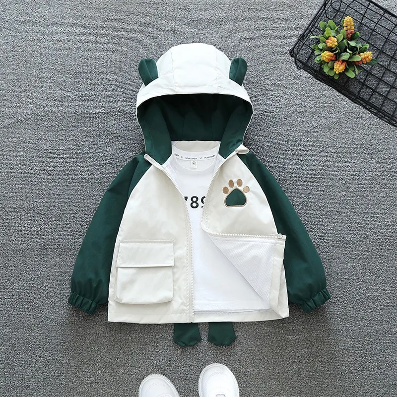 Autumn Children Boys Girs Windbreaker Jacket Cartoonr Dinosaur Zipper Outerwear Fashion Sports Casual Clothes For 2-12 Year Old