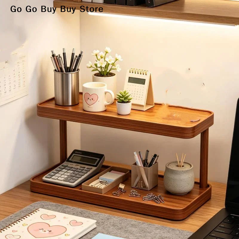 【S】Wooden 2/3 Tier Desktop Storage Shelf Sturdy Frame Multifunctional Large Storage Space For Home Office Study Organization