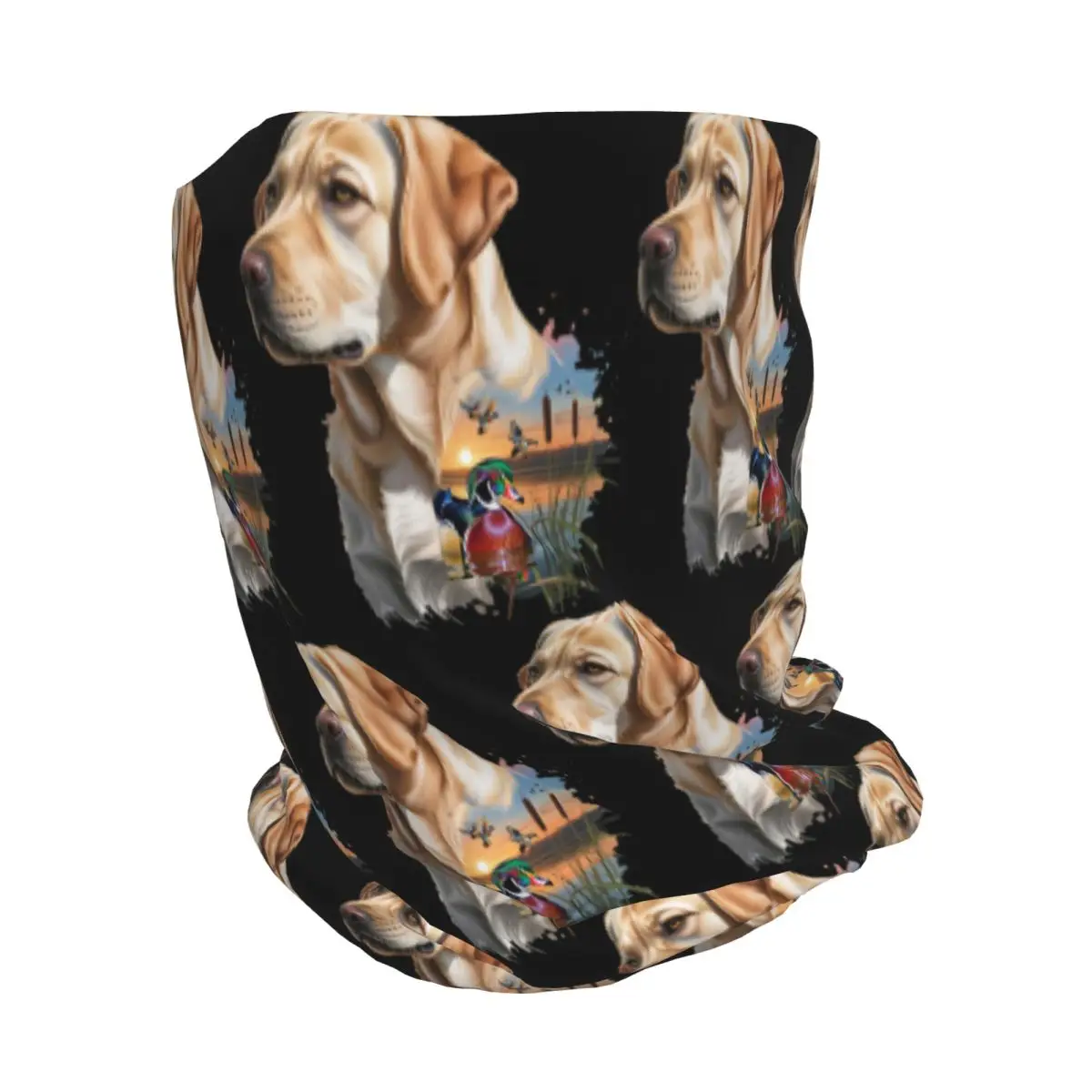 Yellow Labrador And Wood Duck Sunrise Bandana Neck Gaiter Wrap Scarf Warm Face Mask Beanies Hat for Men Women Adult Washable view 3