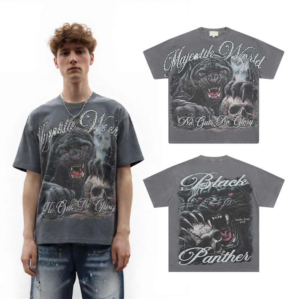 

Y2k Streetwear Clothing Men's Skull Cowboy Graphic T Shirts with Rhinestone Cotton Casual Street Style Vintage Short Sleeve Tees