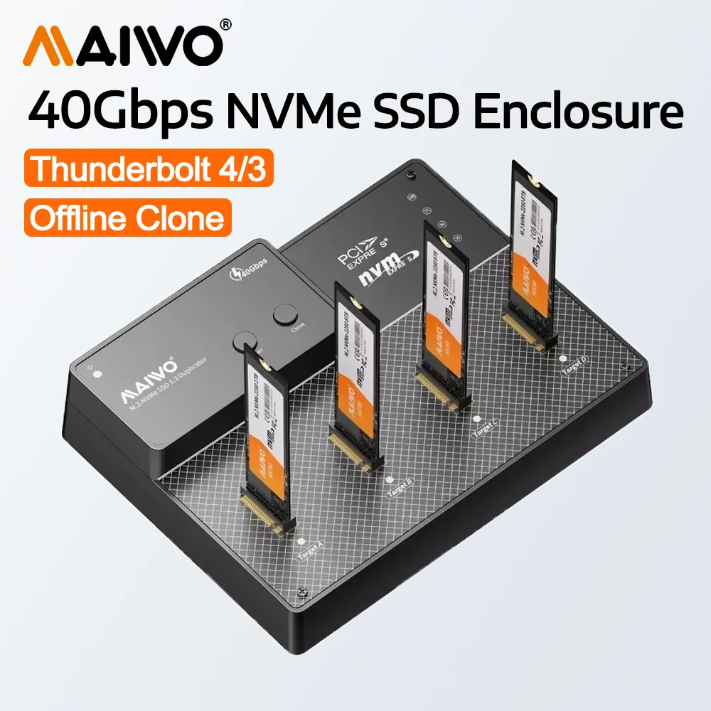 

MAIWO 40Gbps NVMe SSD Case SSD Enclosure M.2 to USB4.0 Adapter 32TB Capacity for 4 Bay NVMe PCIE SSD Dock Support Offline Clone