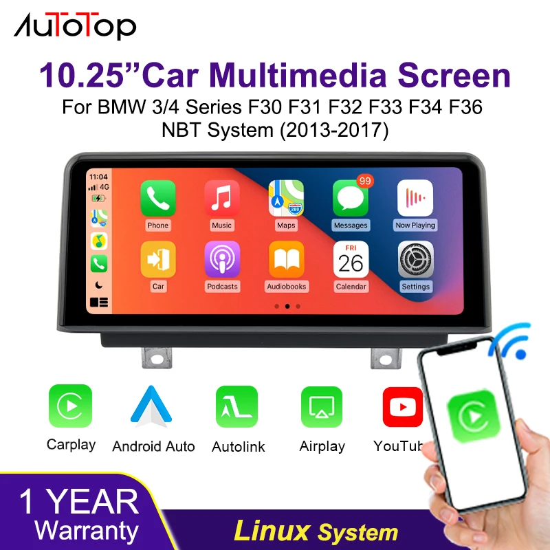 AUTOTOP AUTOTOP 10.25" Linux Wireless CarPlay Android Auto Car Radio For BMW 3/4 Series F30 F31 F32 F34 F36 NBT System 2013-2017 Mirror Link - Aliexpress Deal