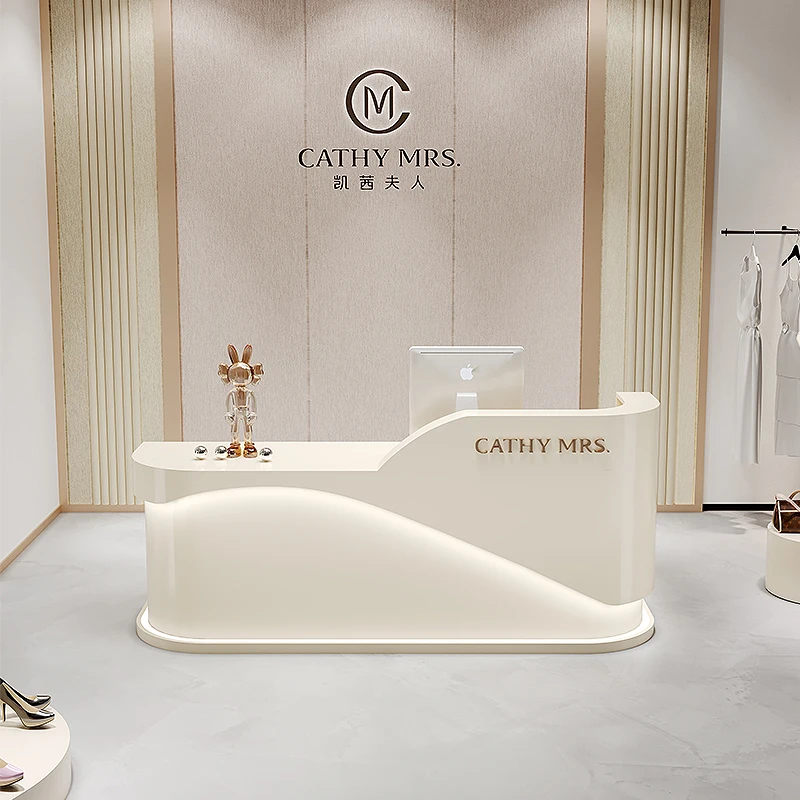 Mostrador de recepción para restaurante, mostrador de recepción moderno, escritorios de recepción largos en forma de L, muebles de oficina para recepción Mostrador de salón de belleza