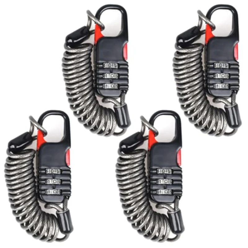 3-Digit Combination Cable Lock for Bike Motocycle Helmet, Portable Code Lock with Steel Cable for Luggage Backpack Black 4Pcs/Se
