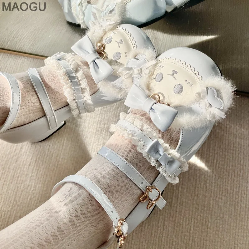 Cute Sweet Lolita Shoes for Women Japanese Style Bowknot Round Toe Mary Jane Shoes Lovely Low-heel Pumps Size35-40 Zapatos Mujer view 3