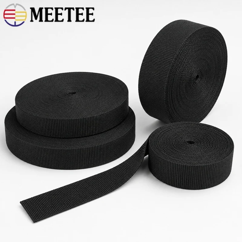 10/20Meters 20/25mm Black Nylon Webbing Tape Bag Strap Ribbon for Backpack Dog Collar Belt Luggage DIY Sewing Outdoor Craft Trim