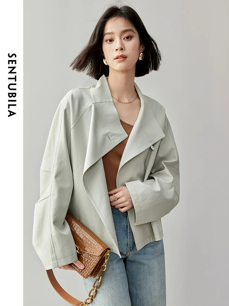 

SENTUBILA Stand Collar Single Button Trench Coats for Women 2024 Autumn Fashion Loose Casual Loose Simple Women Coats 143F55826