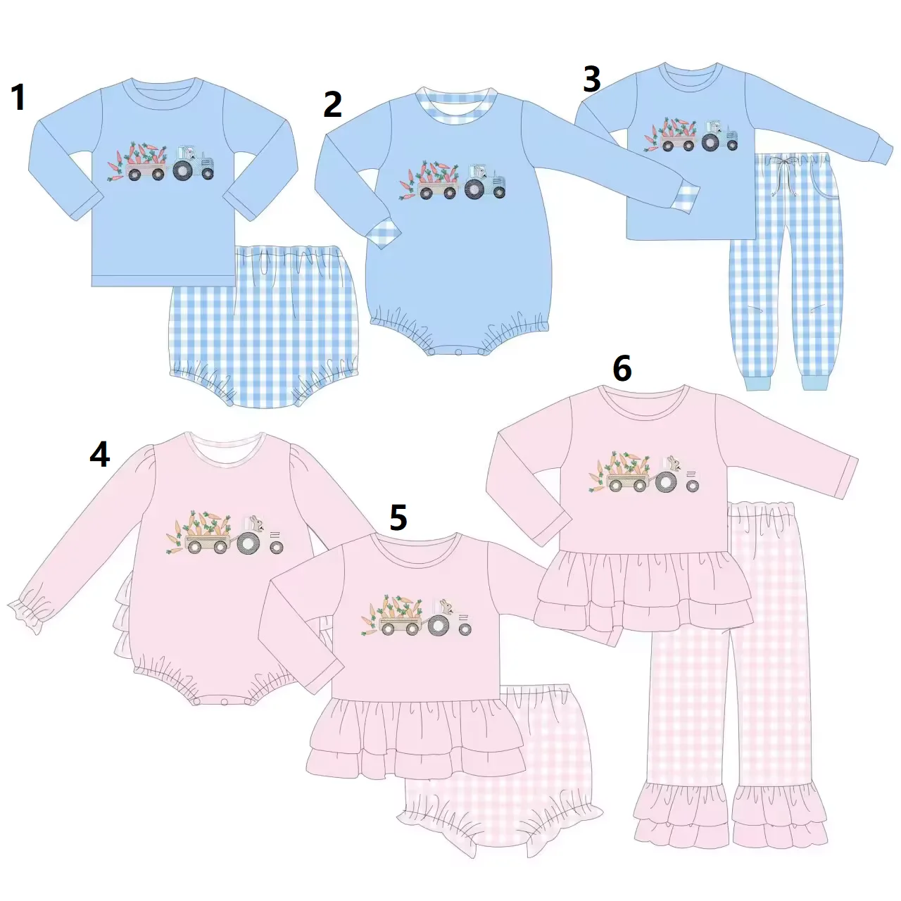 

Cute Bunny Carrot Printed Easter Outfit Set - Long Sleeve Baby Onesie for Boys & Girls Siblings Matching Clothing
