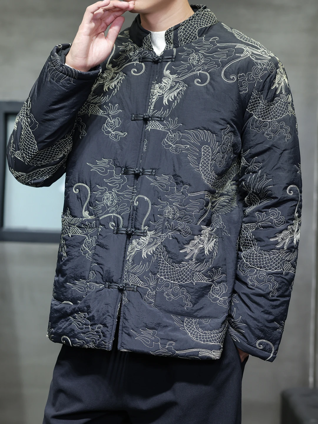 Thiened القطن Jaet الرجال الوقوف طوق الملابس الصينية التقليدية Sle الرياح تانغ المطرزة زر ملابس خارجية دافئة #3