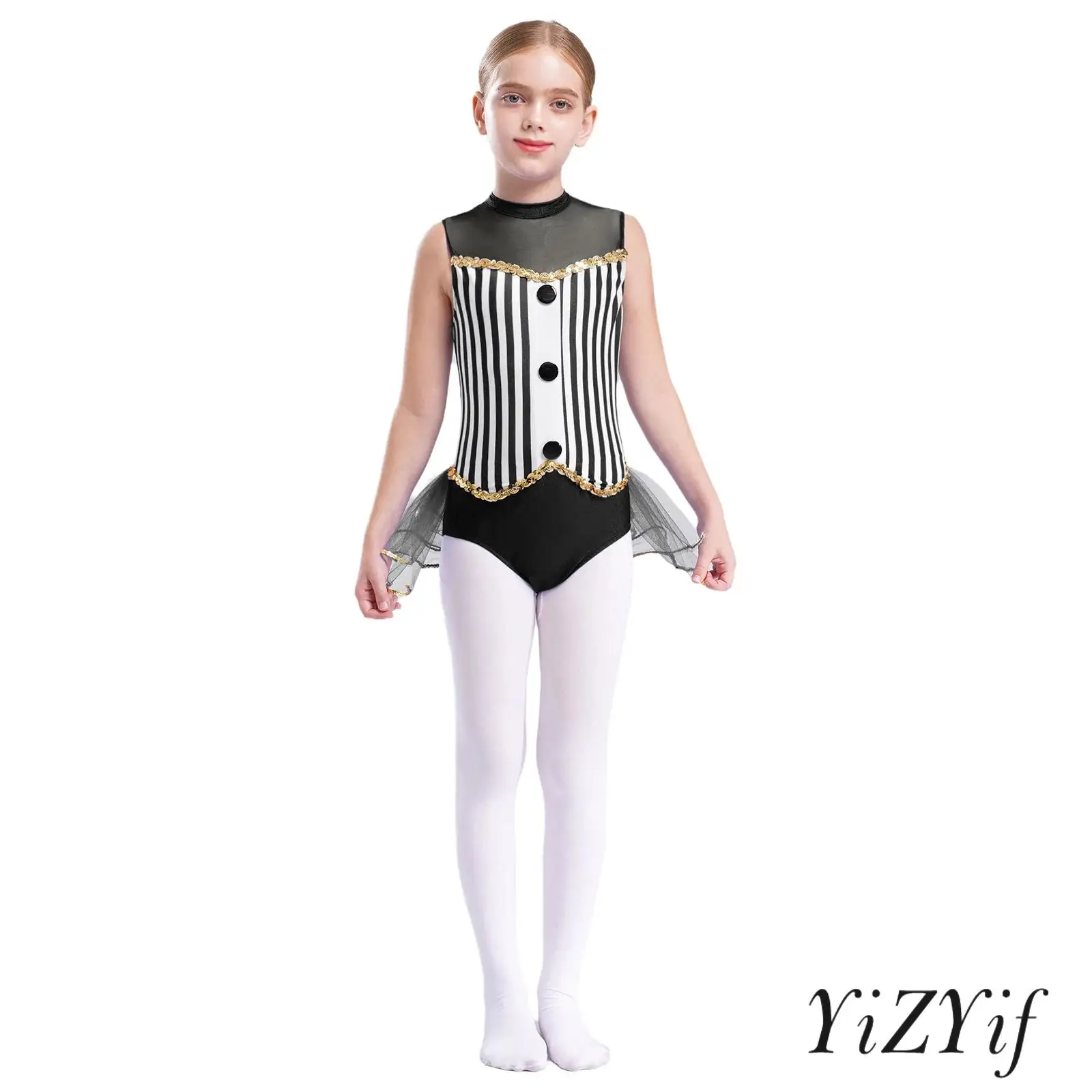 

Kids Girls Latin Jazz Dance Performance Costume Gymnastics Leotard Tulle Skirted Bodysuit Magician Costume Halloween Fancy Dress