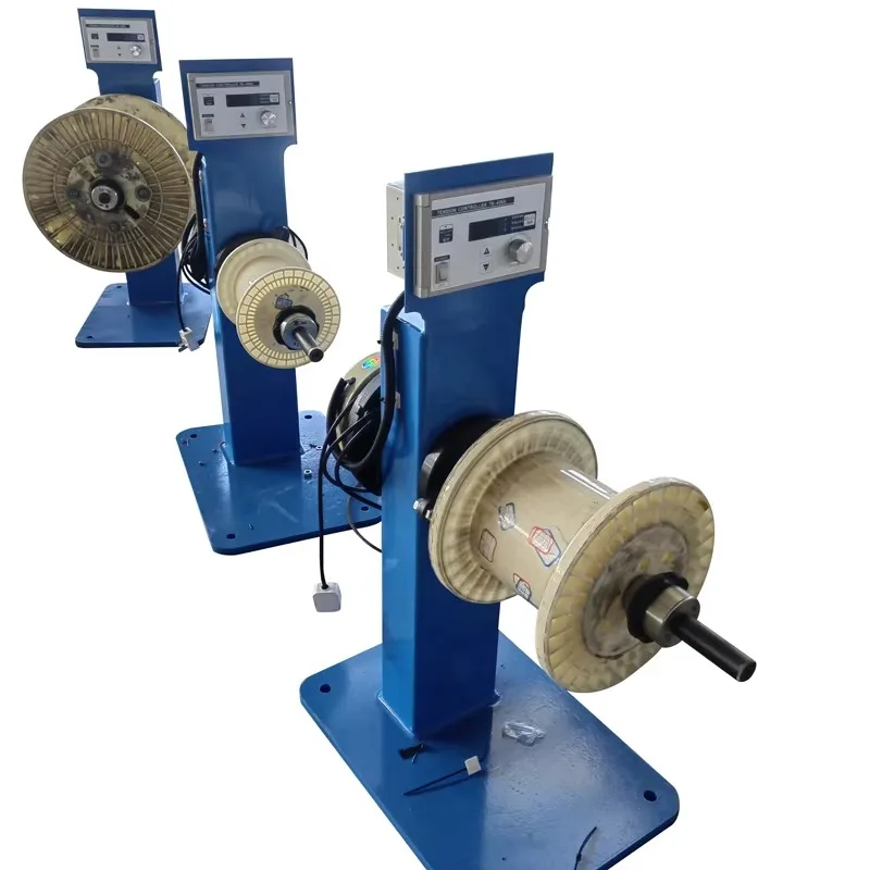 Magnetic powder clutch with tension controller receiver provides rack cable pay-off