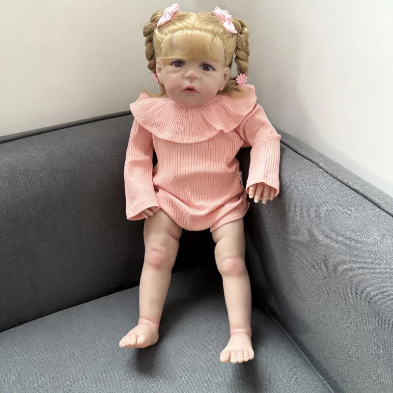 24 inch Sandie Zacht Katoen Lichaam Handwortel Blond Haar Levensechte Reborn Pop Meerdere Lagen Schilderen 3D Huid Zichtbare Aderen Kunstpop