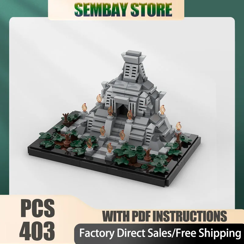 Street view moc tijolo de construção modular templo maia-frente meio modelo tecnologia blocos natal diy brinquedo construção presentes