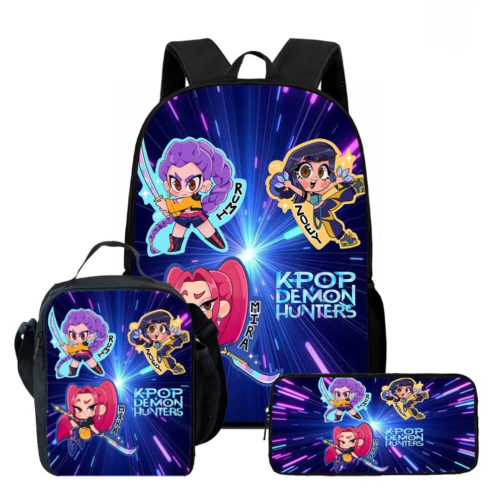 

‌3PCS K-Pop Demon Hunters Backpack Set - School Bag with Pencil Case & Mochila - Huntrix Style Bookbag for Students & Gift