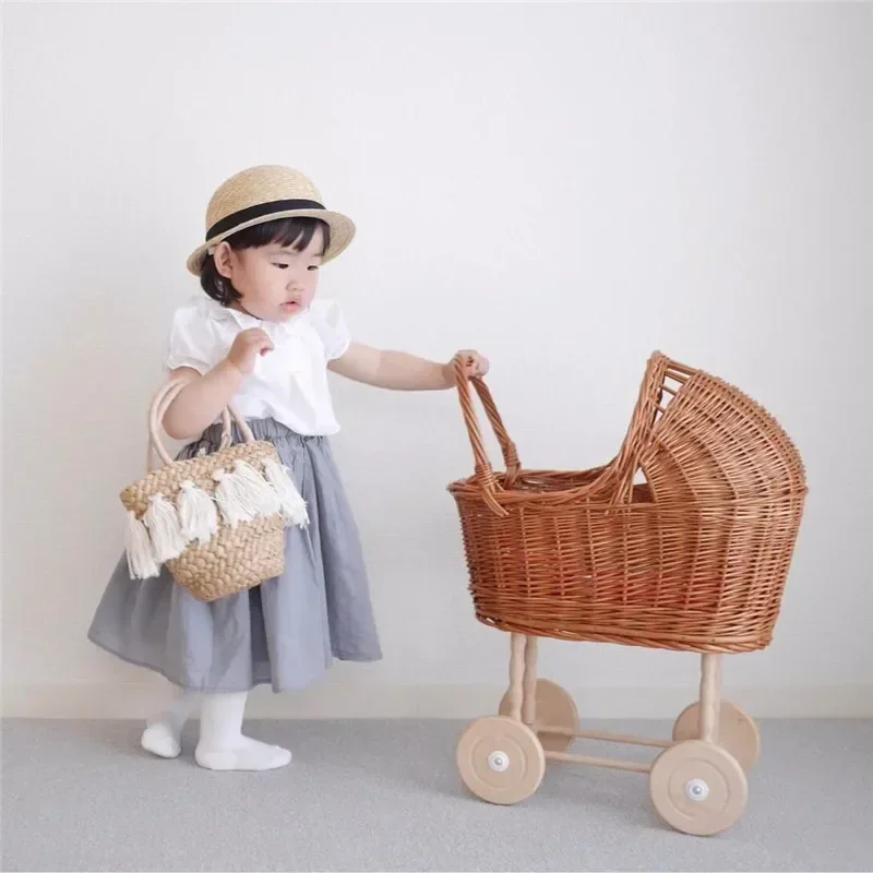 Vintage Rattan Baby Stroller Photography Props ins Carriage Newborn Room Decoration Children's Cart Play House Accessories