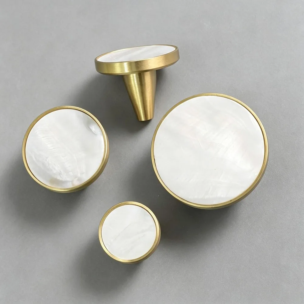 Nordic Brass Cupboard Knobs for Kitchen Drawer and Cabinet Pulls in White-1Pack