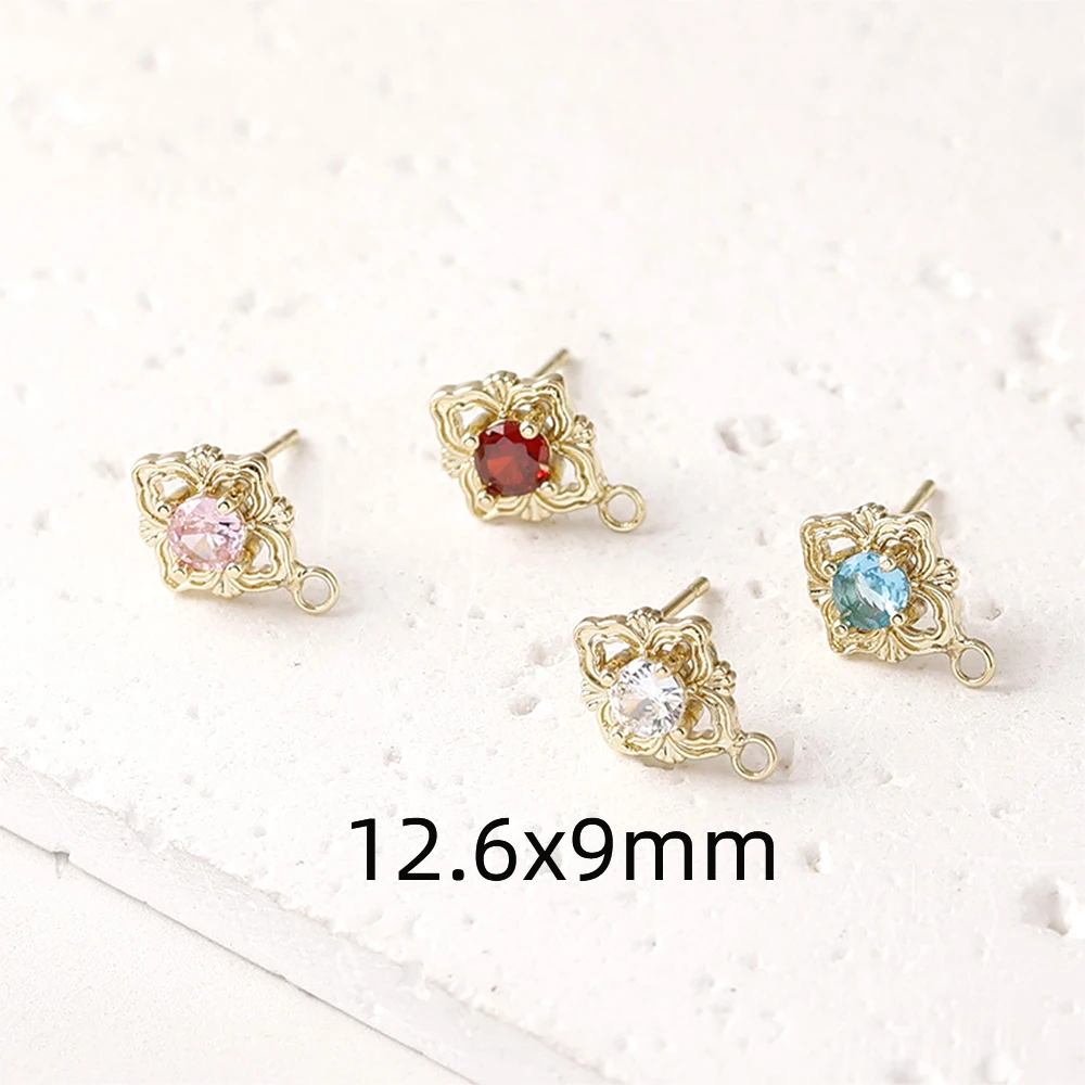 4 Pieces Copper Plating with 14k Gold Diamond Studded Diamond Earrings DIY Jewelry Making Semi-finished Product Accessories
