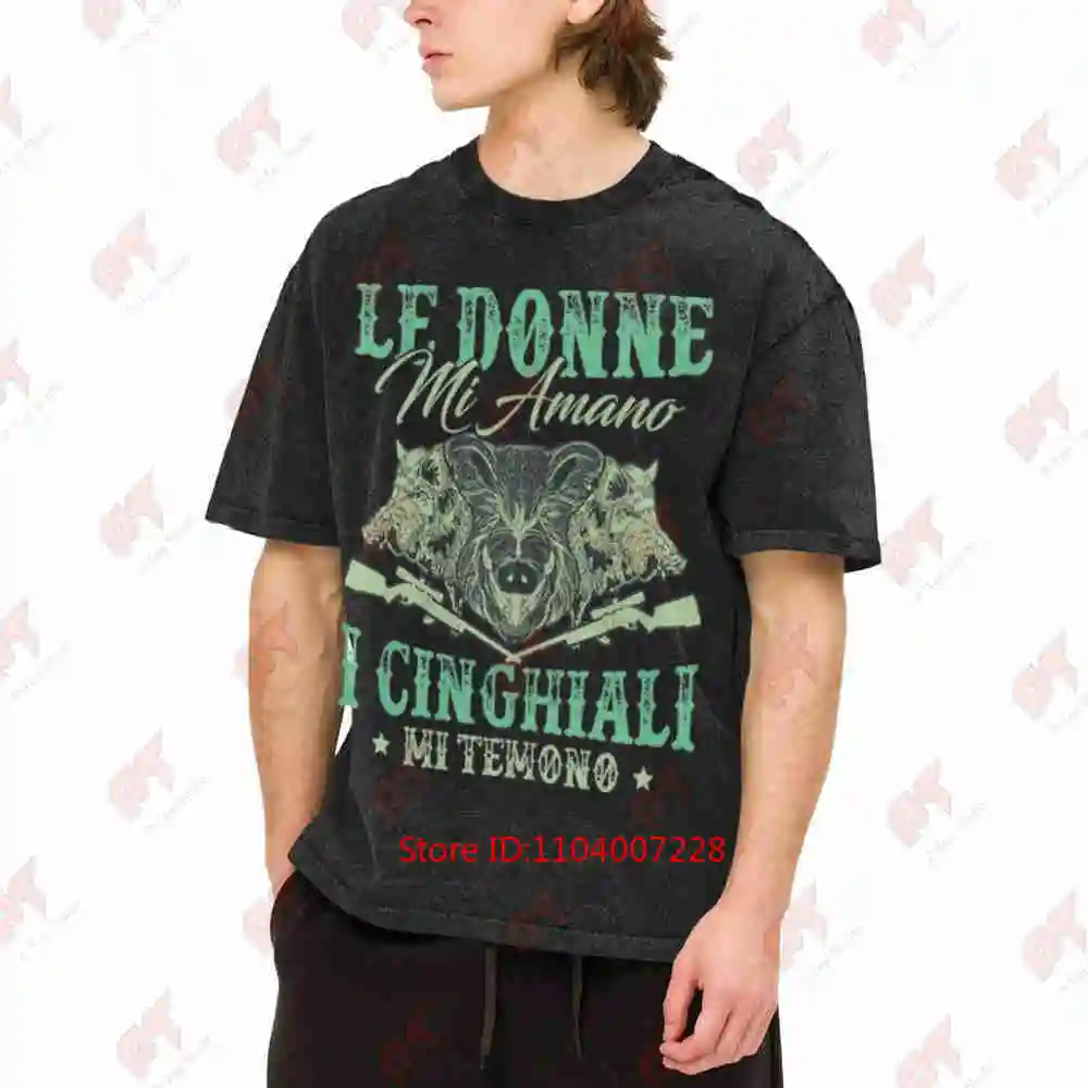 Italian Phrases Wild Boar Hunting Vintage Washed Tee Pure Cotton T-Shirt