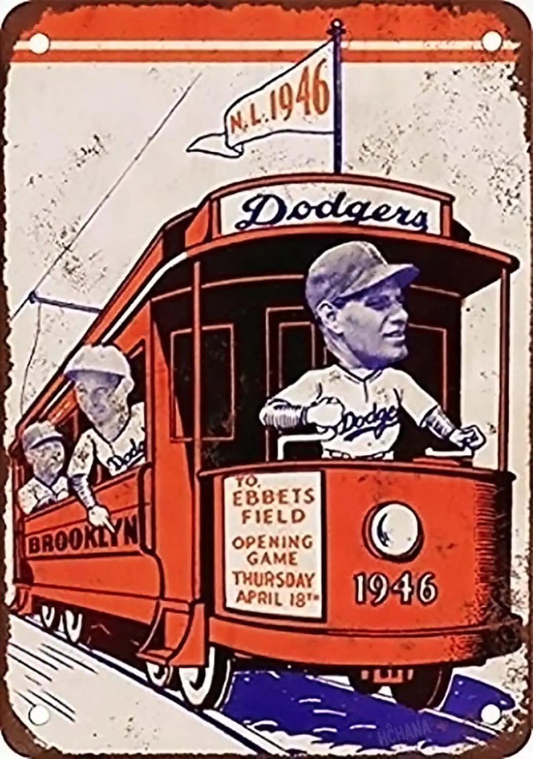 1946 Brooklyn Dodgers Vintage Look Reproduction Metal Tin Sign 8X12 Inches