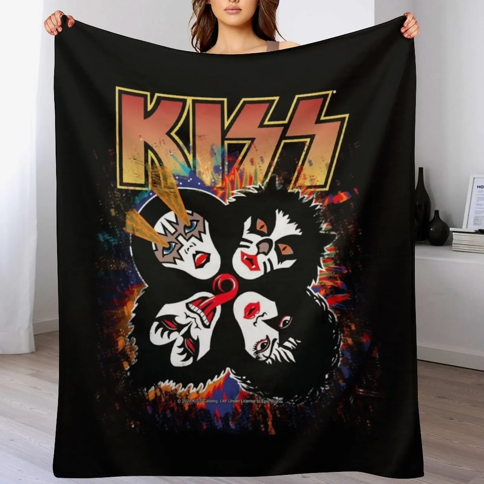 KISS ? the Band - Rock and Roll Over Splash Logo Throw Blanket Loose Sofa Quilt Sofa Throw Fashion Sofas Blankets