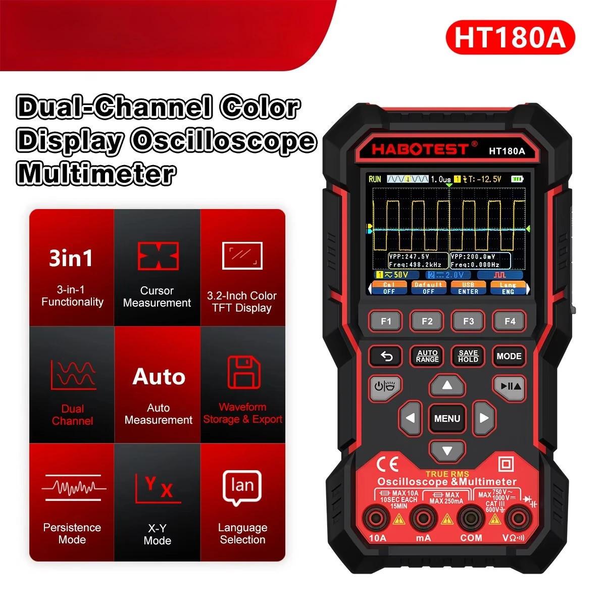 Digital Oscilloscope Multimeter 50MHz Bandwidth Multiple Waveform Output Electronic Engineering HT180A HABOTEST