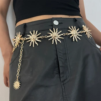 Punk hiphopstijl all-match tailleketting zon vintage metalen damesriem voor jurk vintage hoge taille kettingriem voor dames