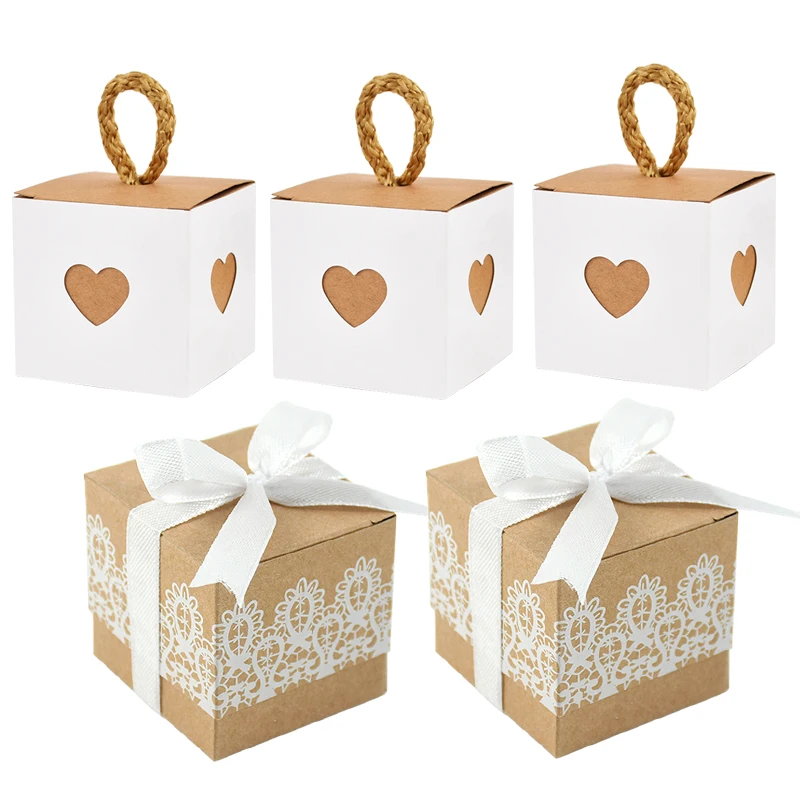 10 Stuks Kraftpapier Geschenkdoos Kubus Macaron Dozen Bruiloft Chocolade Snoep Verpakking Voor Bruiloft Baby Shower Decoraties Benodigdheden