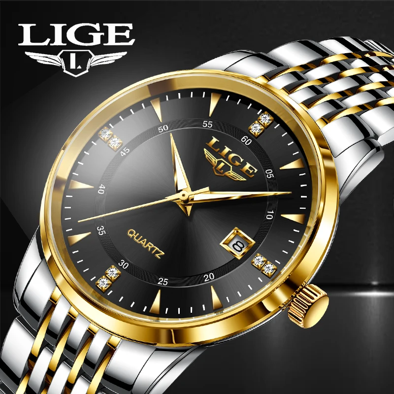 LIGE Business Men\'s Quartz Watch Luxury Brand Man Watches Waterproof Luminous Date Stainless Steel Mens Wrisewatch Reloj Hombre