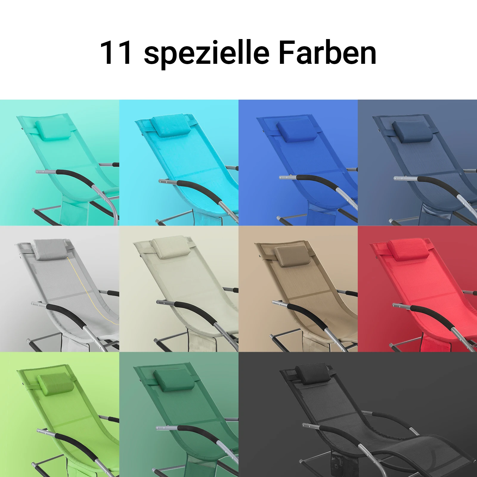 SoBuy OGS28 Sonnenliege Gartenliege wetterfest Liegestuhl Schaukelstuhl mit Kopfkissen Outdoor Terrasse Balkon Camping bis 150kg – Detail 11