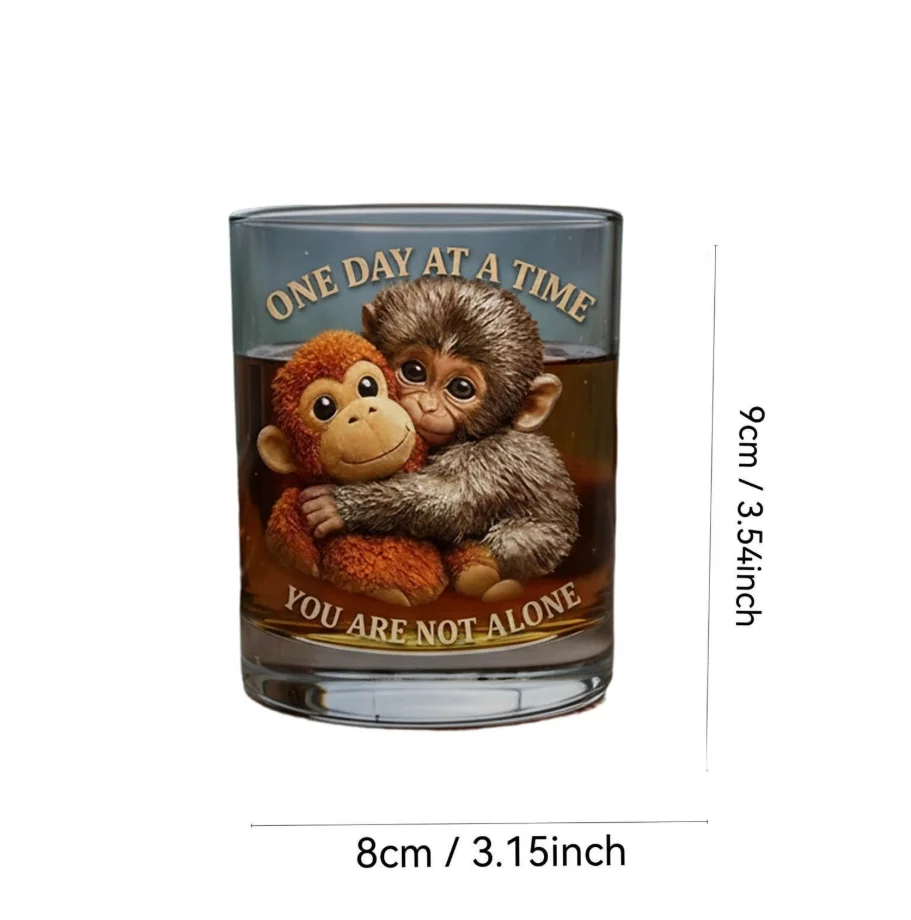 Decorative Embracing Monkey Pattern Bourbon Whiskey Glass Thick Wall Clear Tumbler Home Bar Tabletop Ornament Personalized