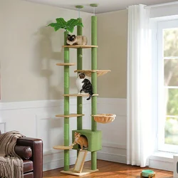 Tall Cat Tree Floor to Ceiling Cat Tree Tower Adjustable with Cat Condo Cat Hammock and Scratching Post for Indoor