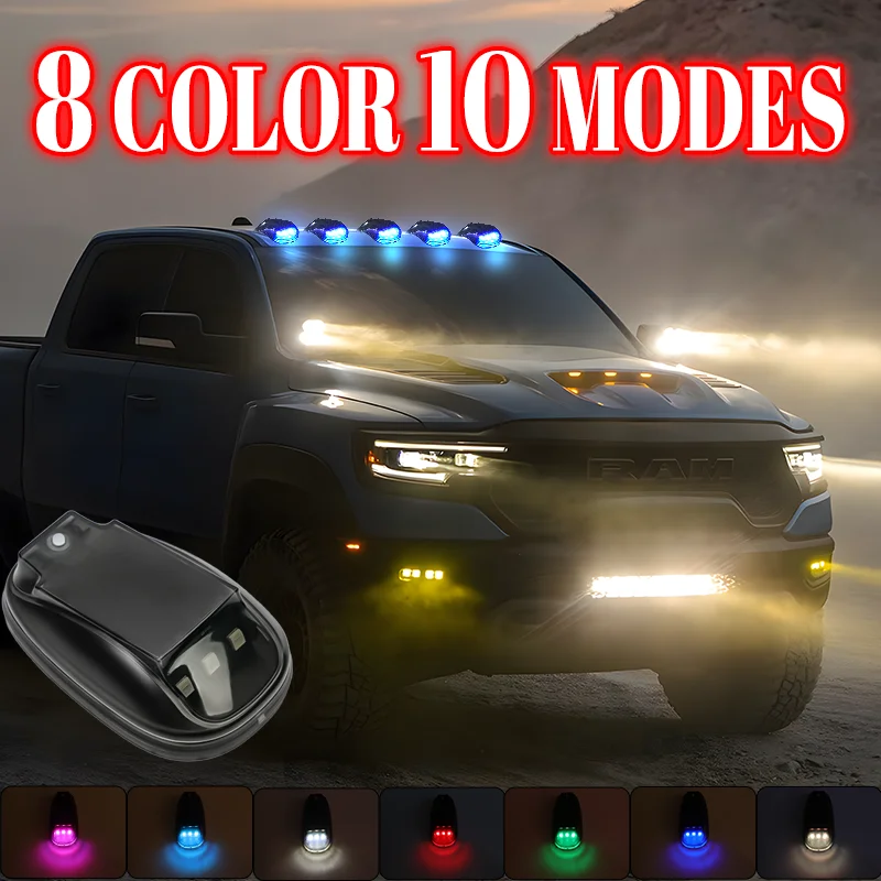 

Солнечные фонари для кабины, габаритные фонари для кабины, фонари для мыши на крыше, подходят для модификации крыши грузовика, предупреждение, желтый, белый, 7 цветов, 5 шт.