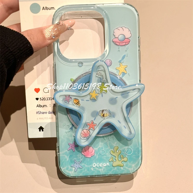 Koreanische Nette Quicksand Schütteln Seestern Magnetische Halter Telefon Grip Tok GripTok Stehen Unterstützung Für iPhone Für Magsafe Zubehör Tok