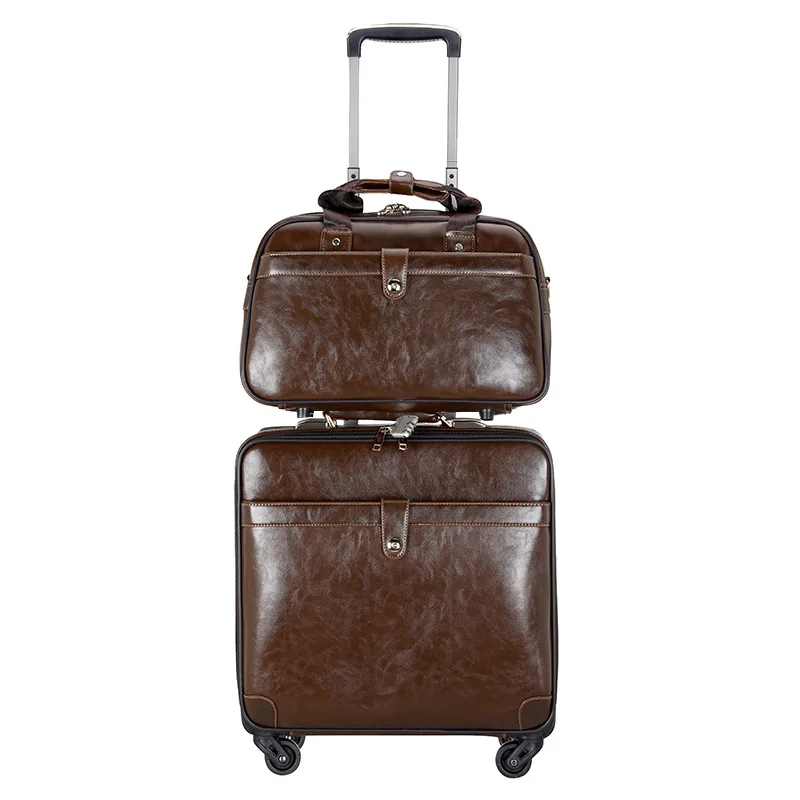 Business Leather Travel Suitcases Universal Wheel 16-Inch Suit Carry-on Trolley Case High-End Luggage Boarding Password Bag