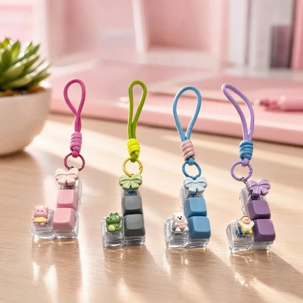 Portable 4 Grids Keyboard Clicker Keychain Cartoon Animal Creative Bowknot Stress Relief Keyring Glowing Rabbit Frog Bear Duck