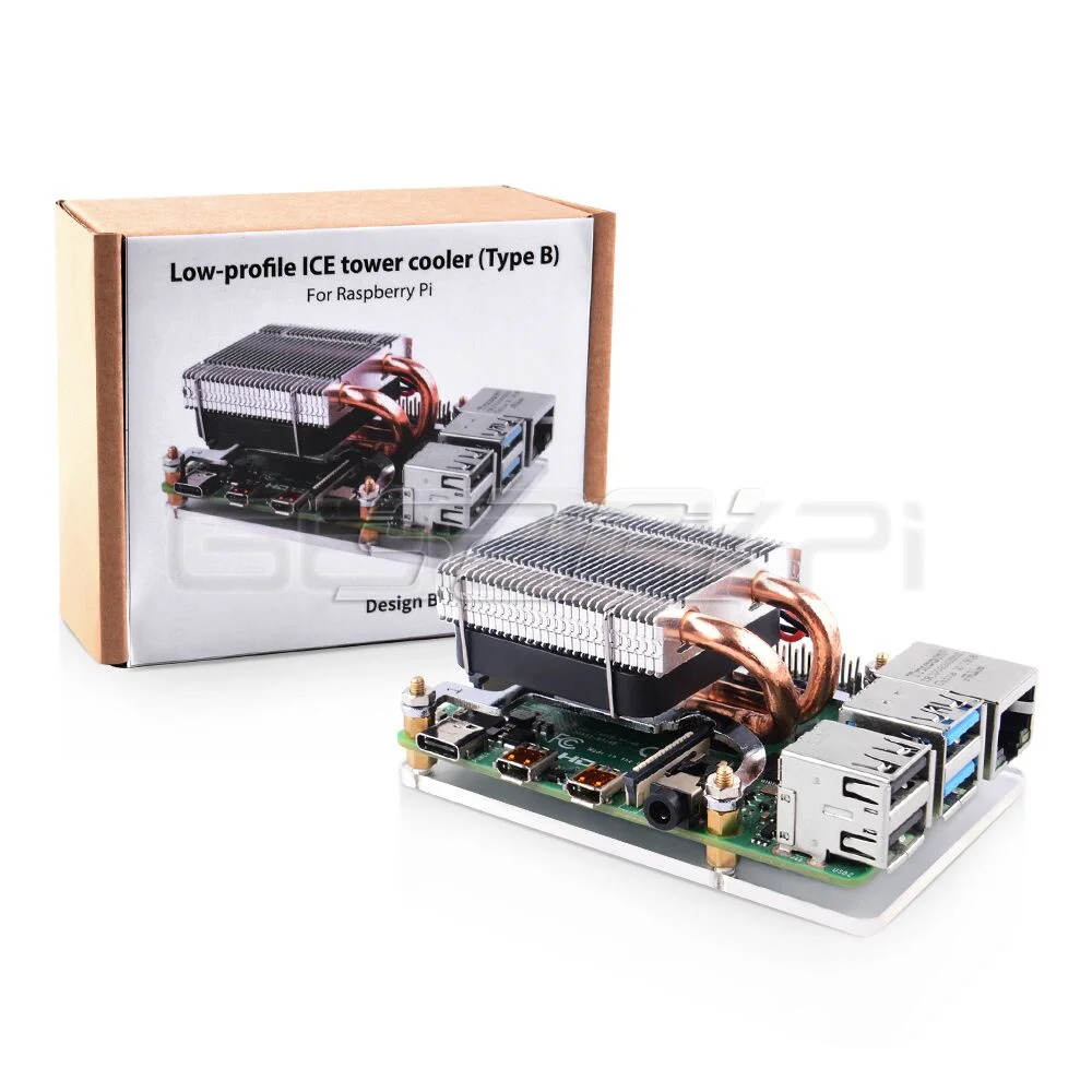 Geeekpi New Low-Profile Ice Tower Type-B CPU Cooling Fan 4010 Heatsink Cooler for Raspberry Pi 4 B / 3B+ / 3B